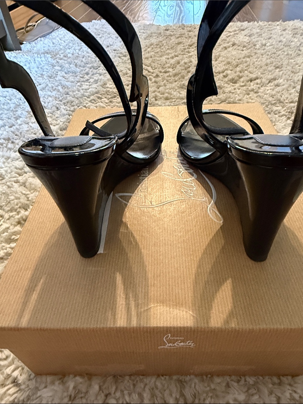 Christian Louboutin Black Patent Leather Open-Toe Slingback Heels - Picture 6 of 7